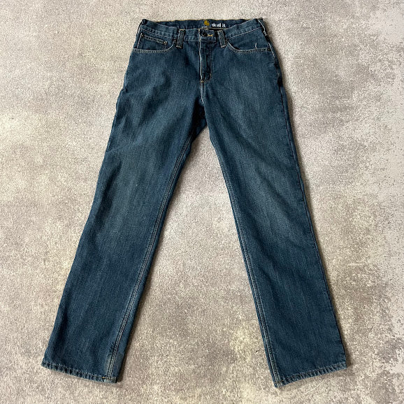 2010s Carhartt Fleece Lined Workwear Relaxed Blue Pants 32x34