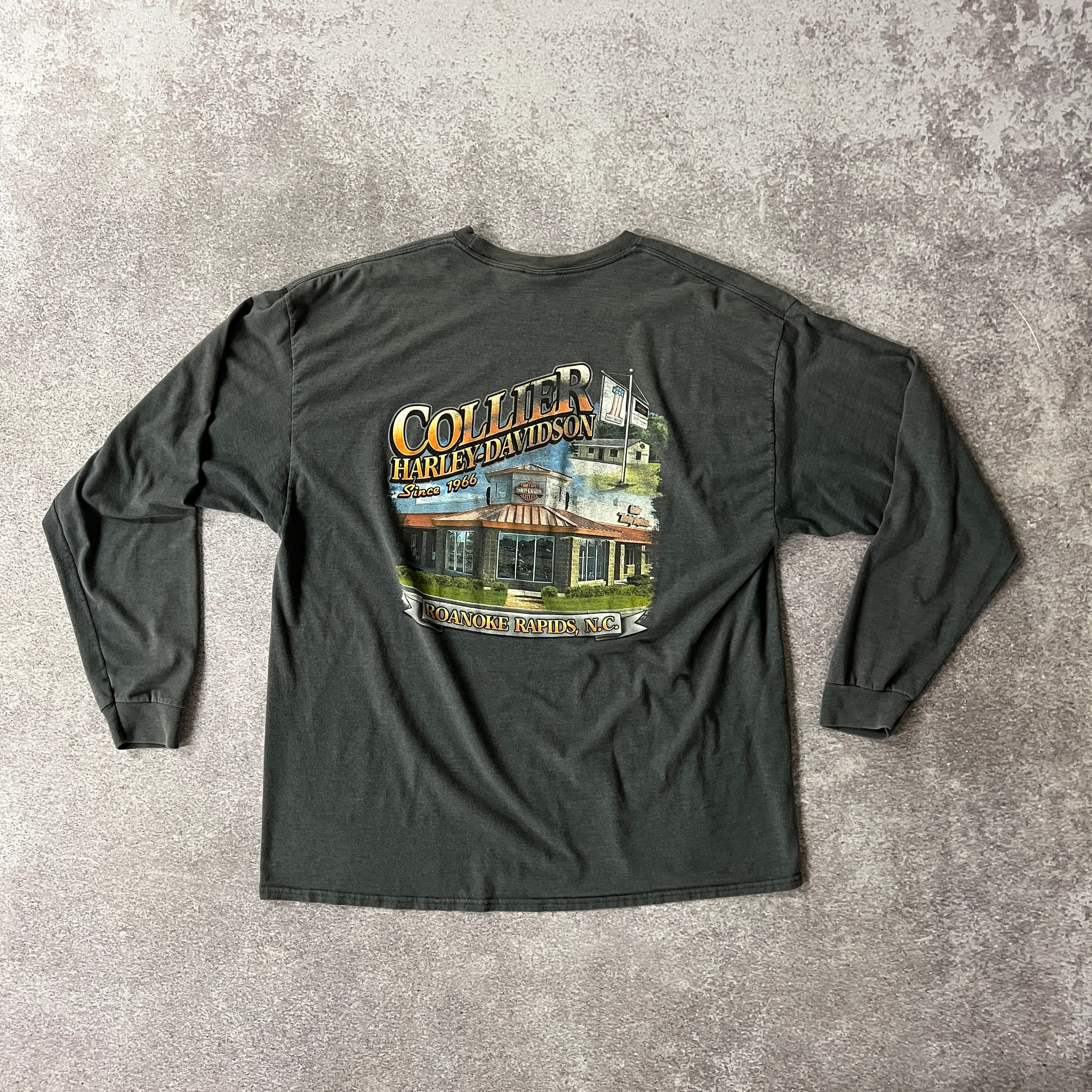 2010s Harley Davidson Roanoke Rapids, North Carolina Gray Distressed Long Sleeve Tee 3XL