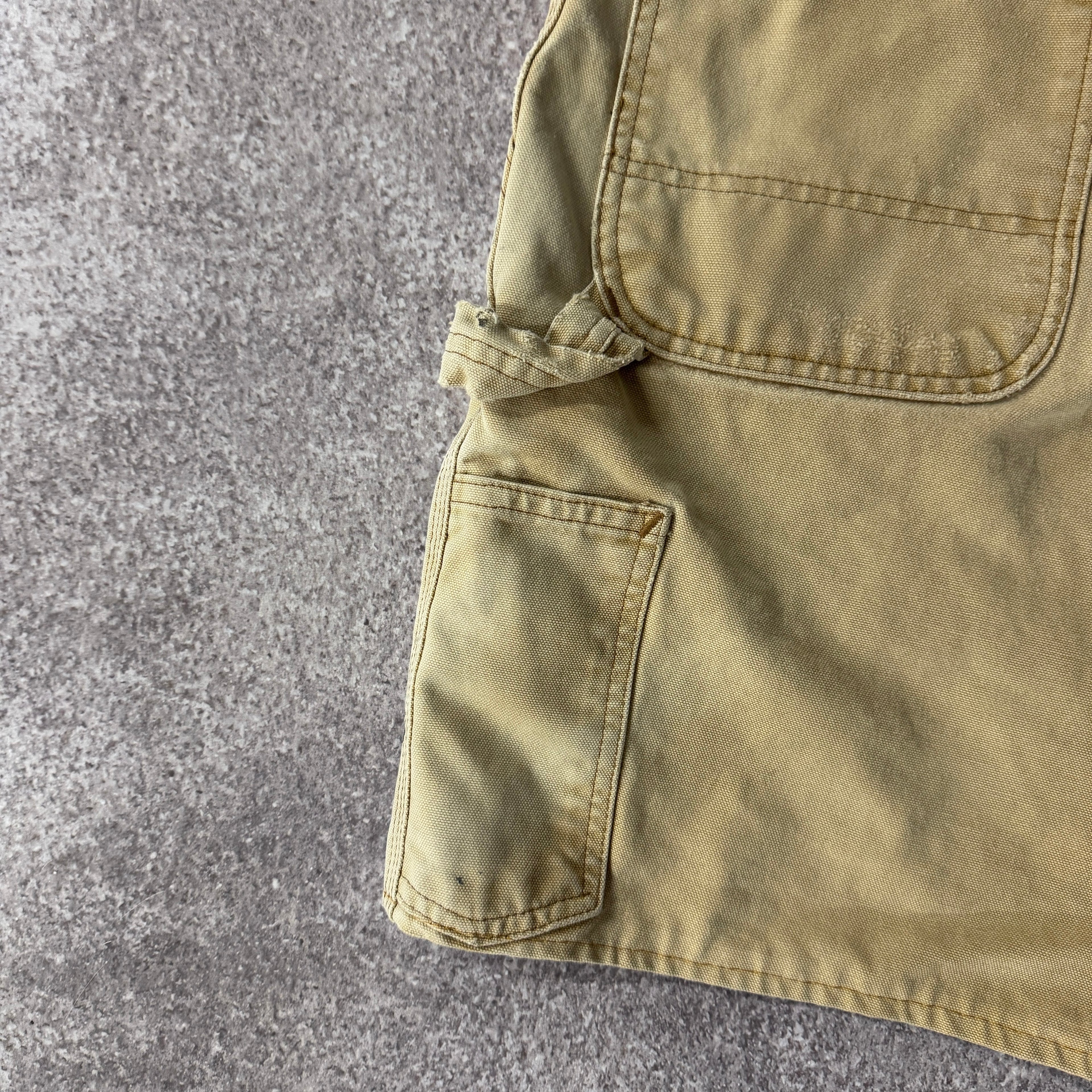 Y2K Carhartt Washed Duck Work Carpenter Shorts Brown Distressed 34W x 8.5L
