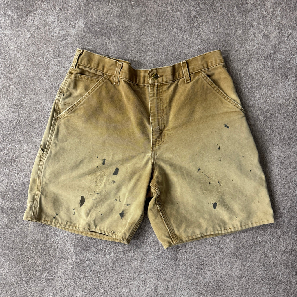 Y2K Carhartt Washed Duck Work Carpenter Shorts Brown Distressed 34W x 8.5L