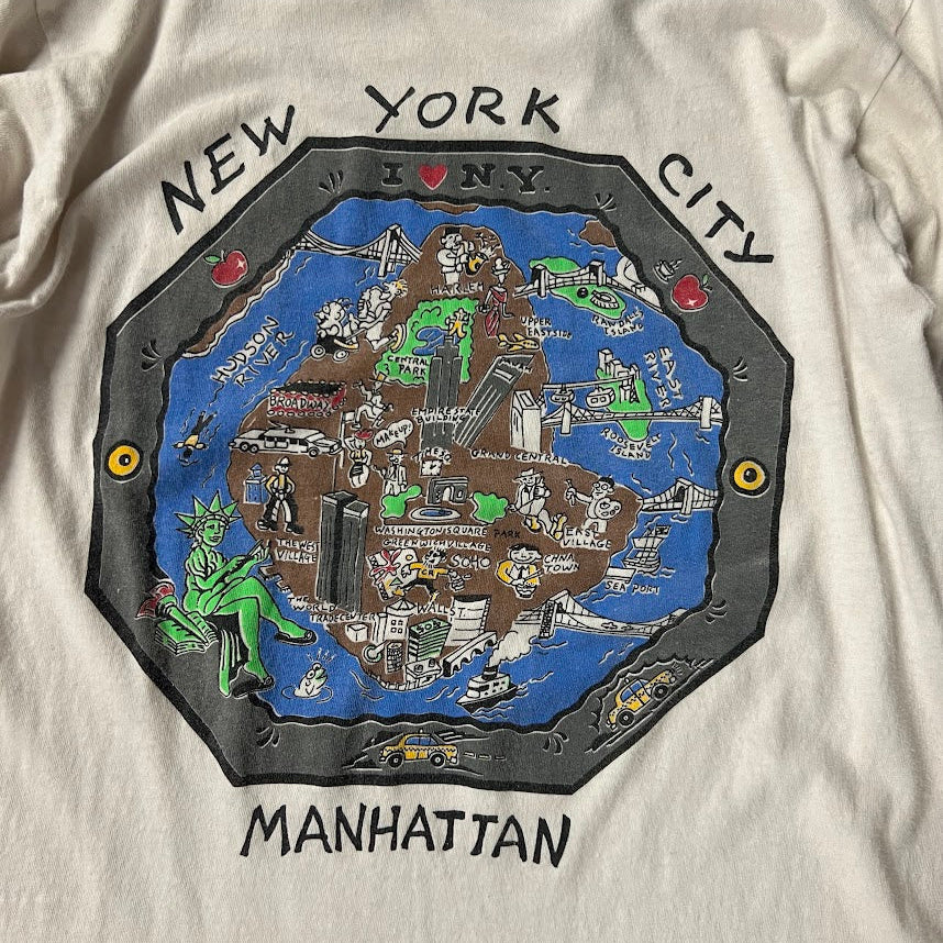 90s New York City Manhattan Map Tee Single Stitch Signal Sports Size L