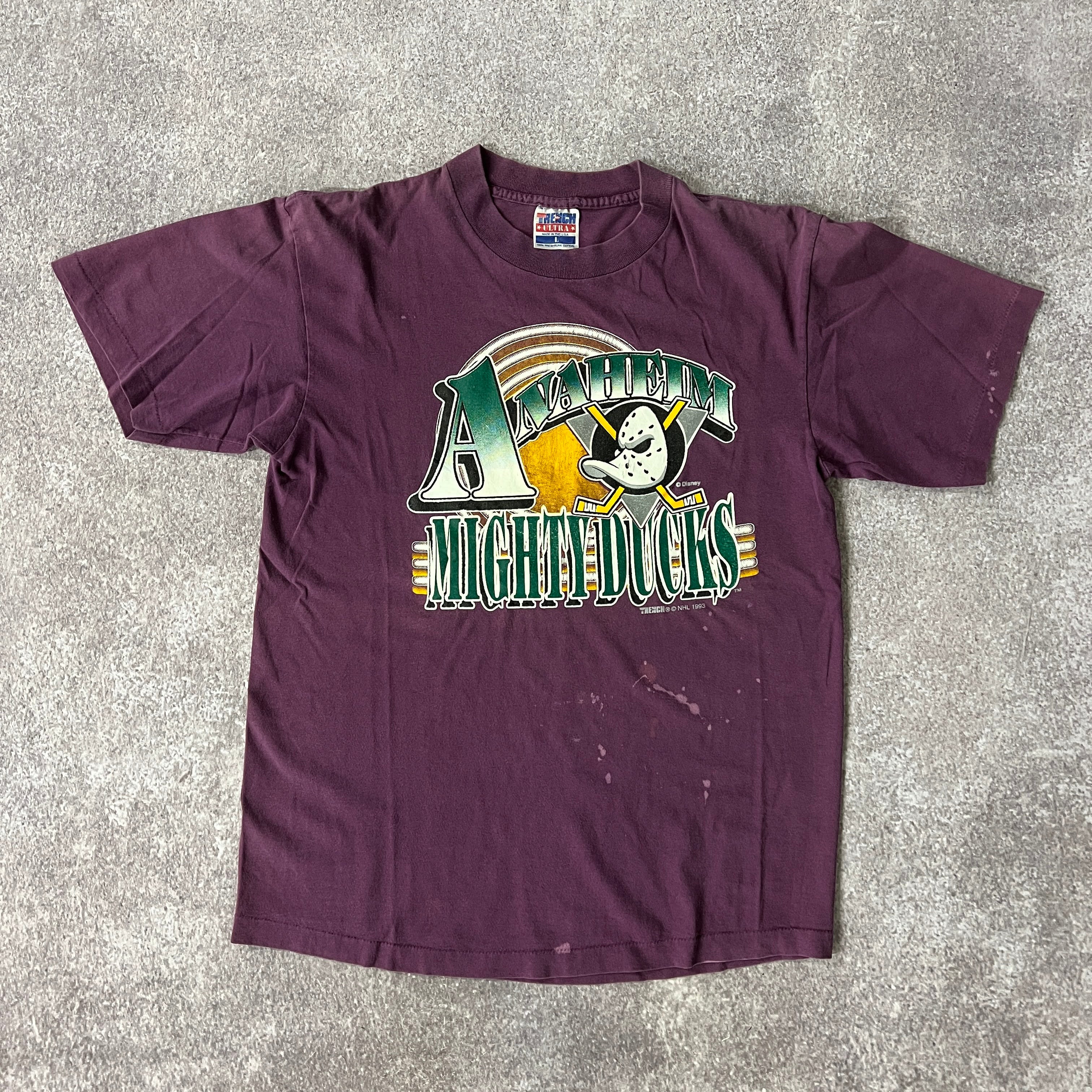90s Anaheim Ducks Trench Cracked Print Tee L
