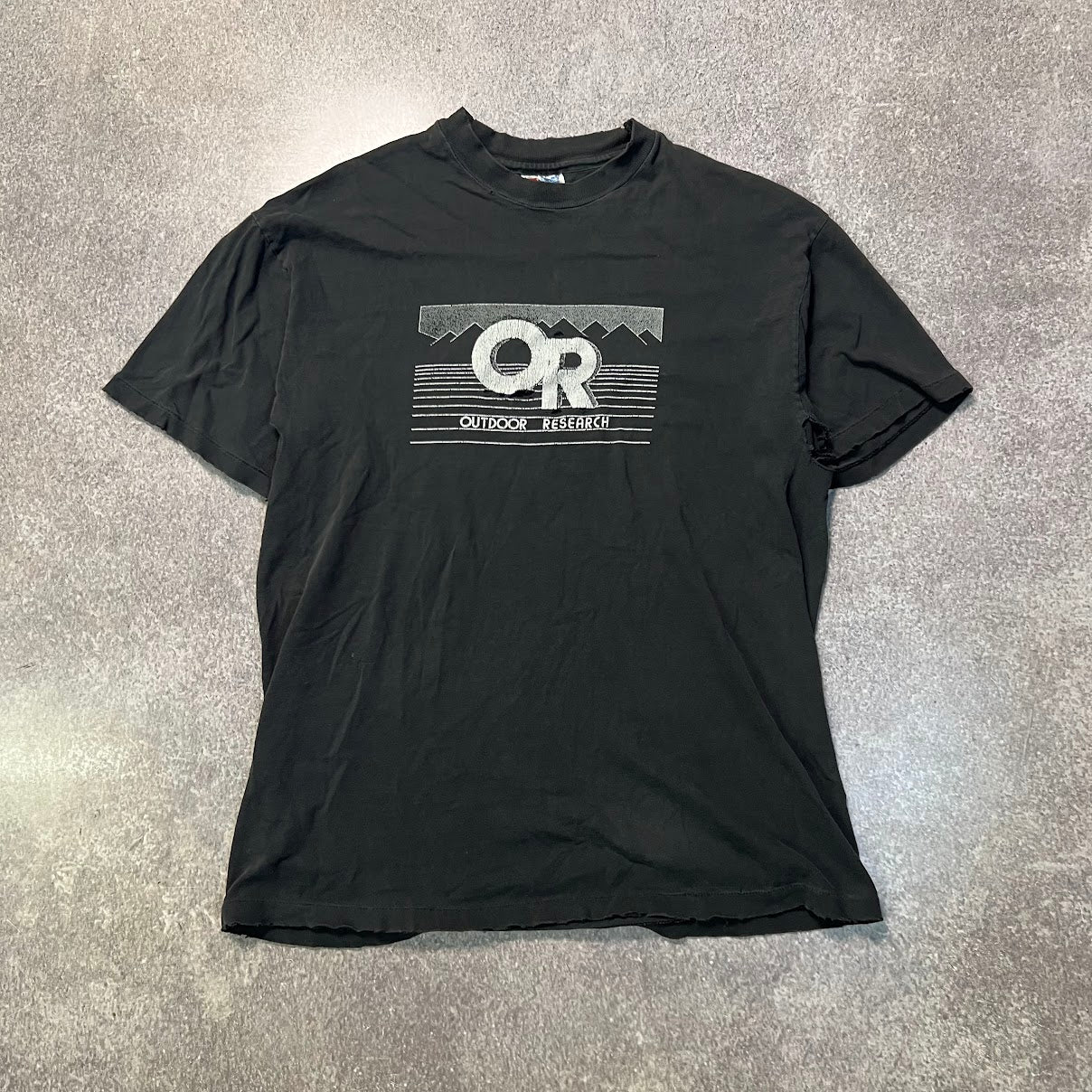 Y2K Outdoor Research Big Logo Distressed Sun Faded Single Stitch Tee L