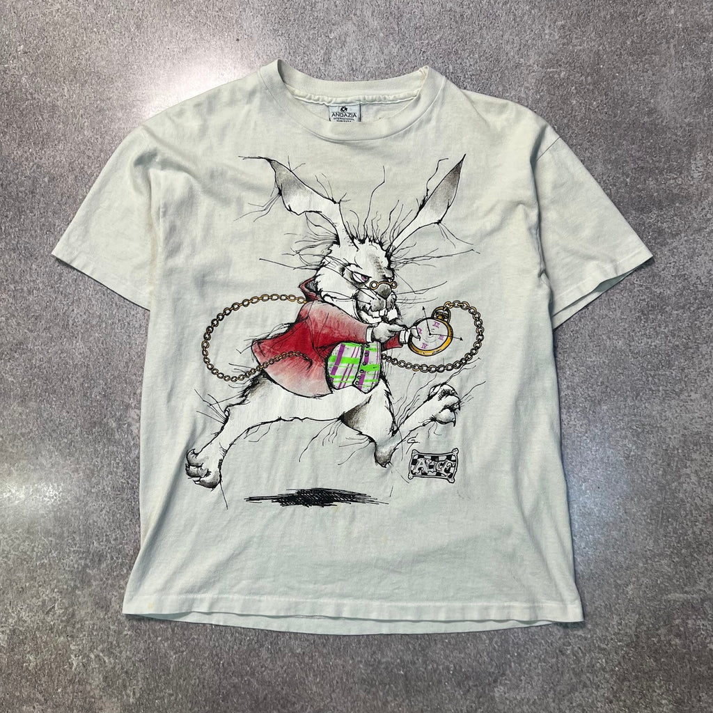 90s Andazia Alice In Wonderland White Rabbit Tee Large SS Grail