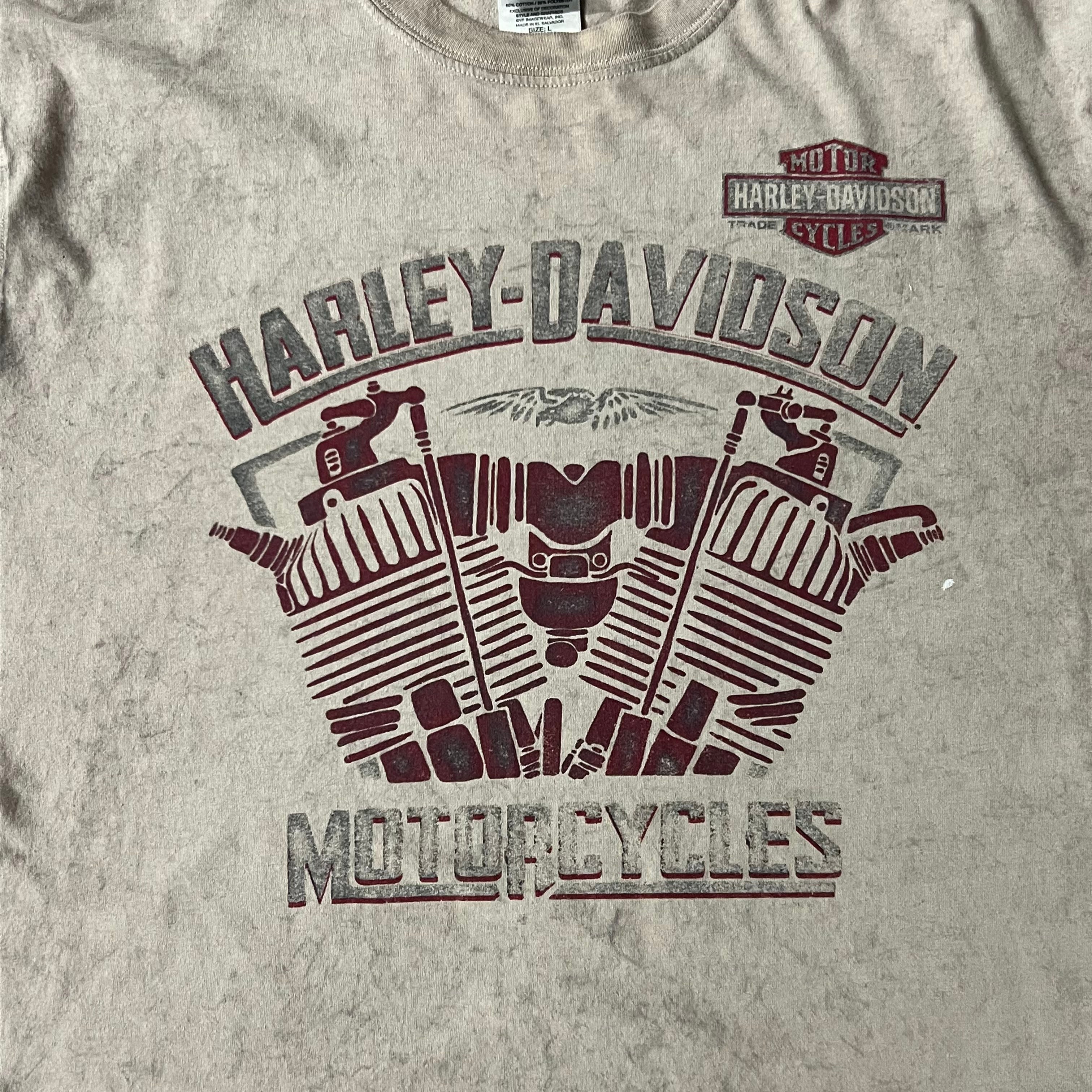 Y2K Harley Davidson Sherbrooke QC Tan Back Graphic Tee L