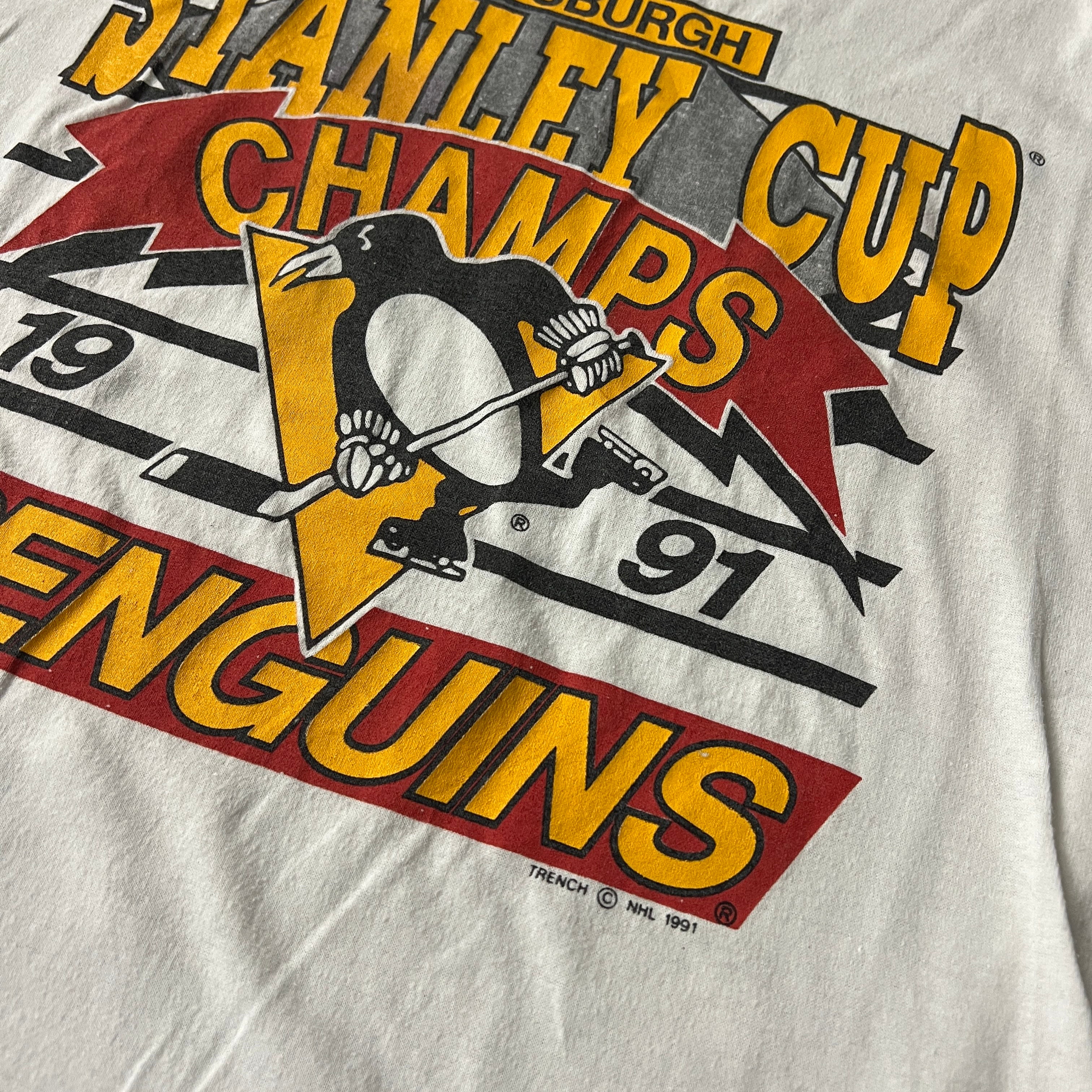 90s Pittsburgh Penguins Trench Cracked Print Tee L