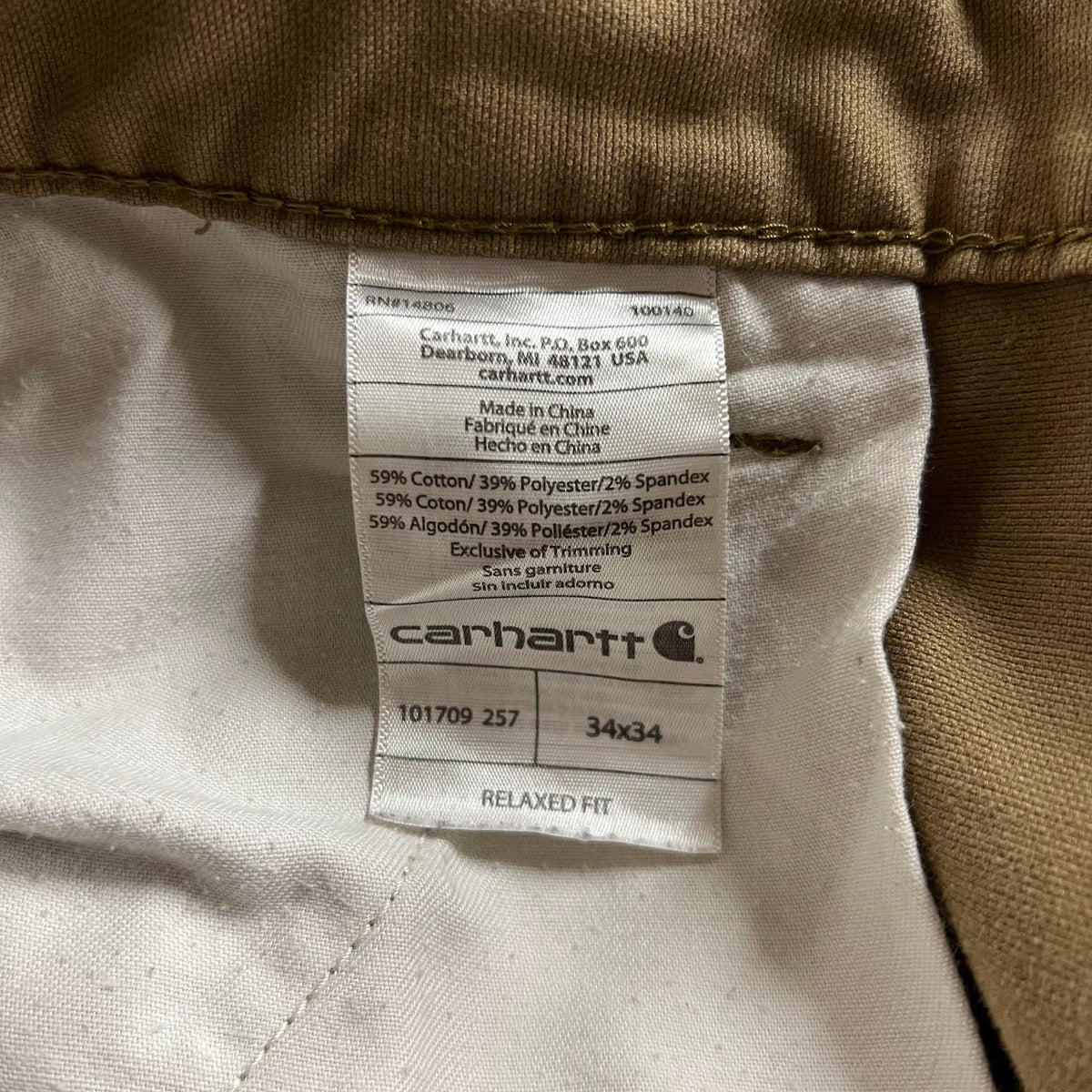 2010s Carhartt Workwear Faded Distressed Relaxed Tan Pants 34x34