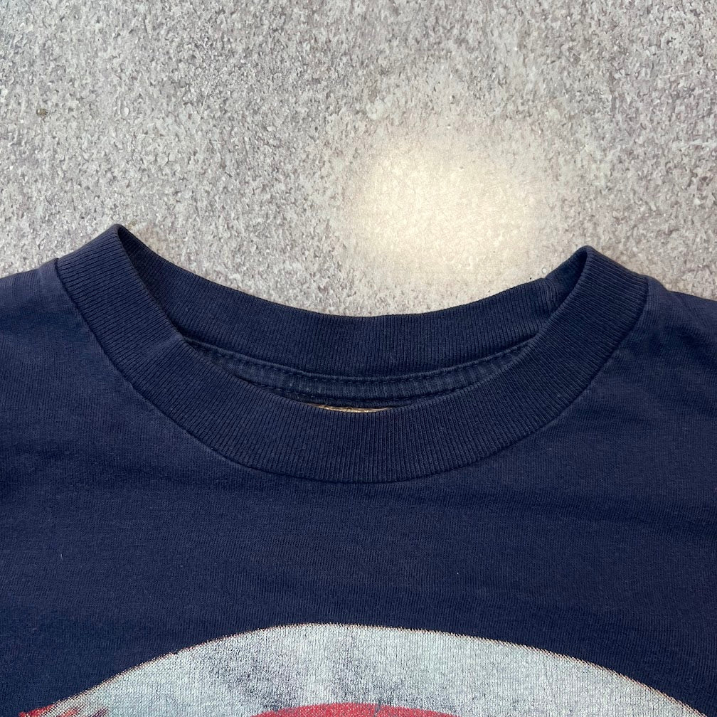 90s New York Yankees MLB Tour Champ Big Logo Cracked Print Vintage Tee L