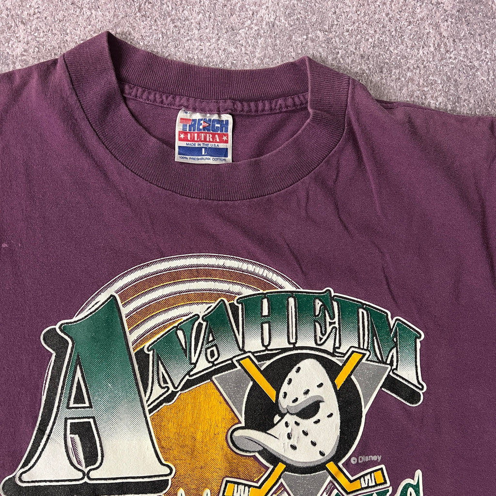 90s Anaheim Ducks Trench Cracked Print Tee L