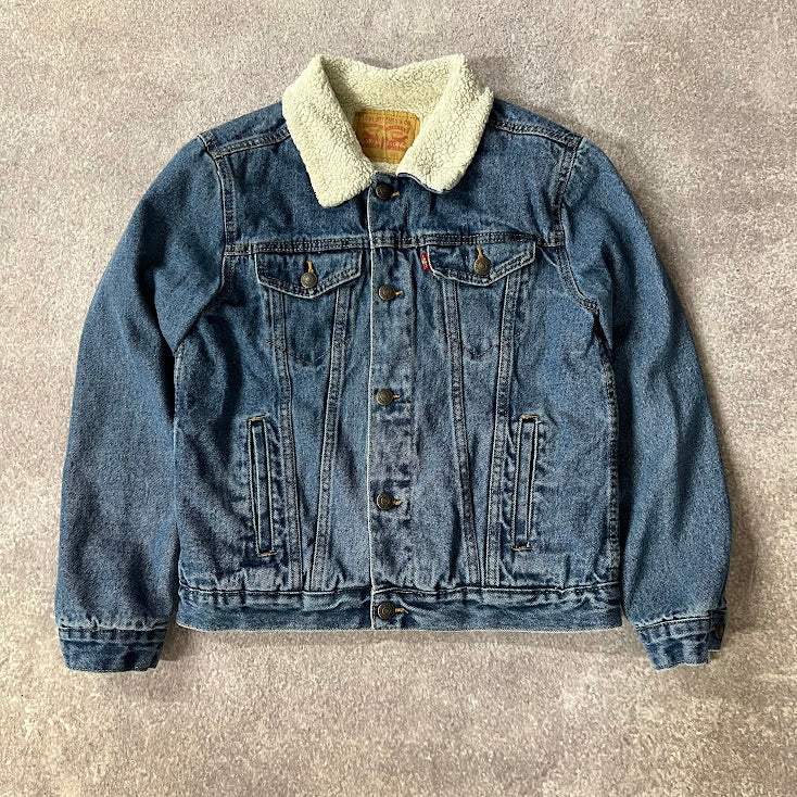 VTG Levi's Sherpa Lined Denim Trucker Jacket Men's Large Blue Y2K 70520