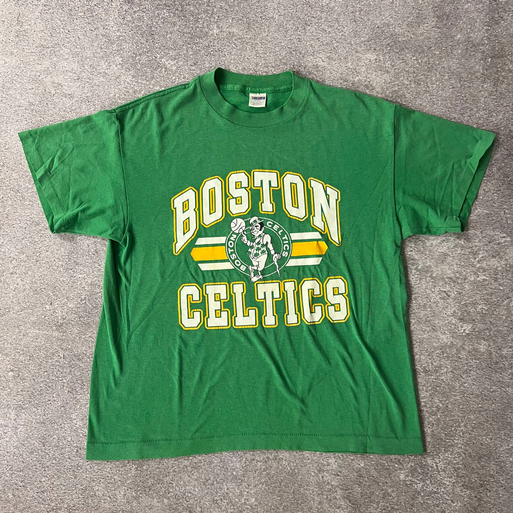 90s Boston Celtics Trench Big Logo Single Stitch Tee L