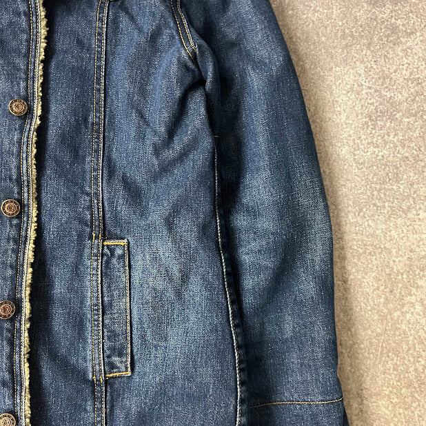 Earl Jean Denim Barn Jacket Sherpa Fleece Collar Blue Jean Chore Coat Size S