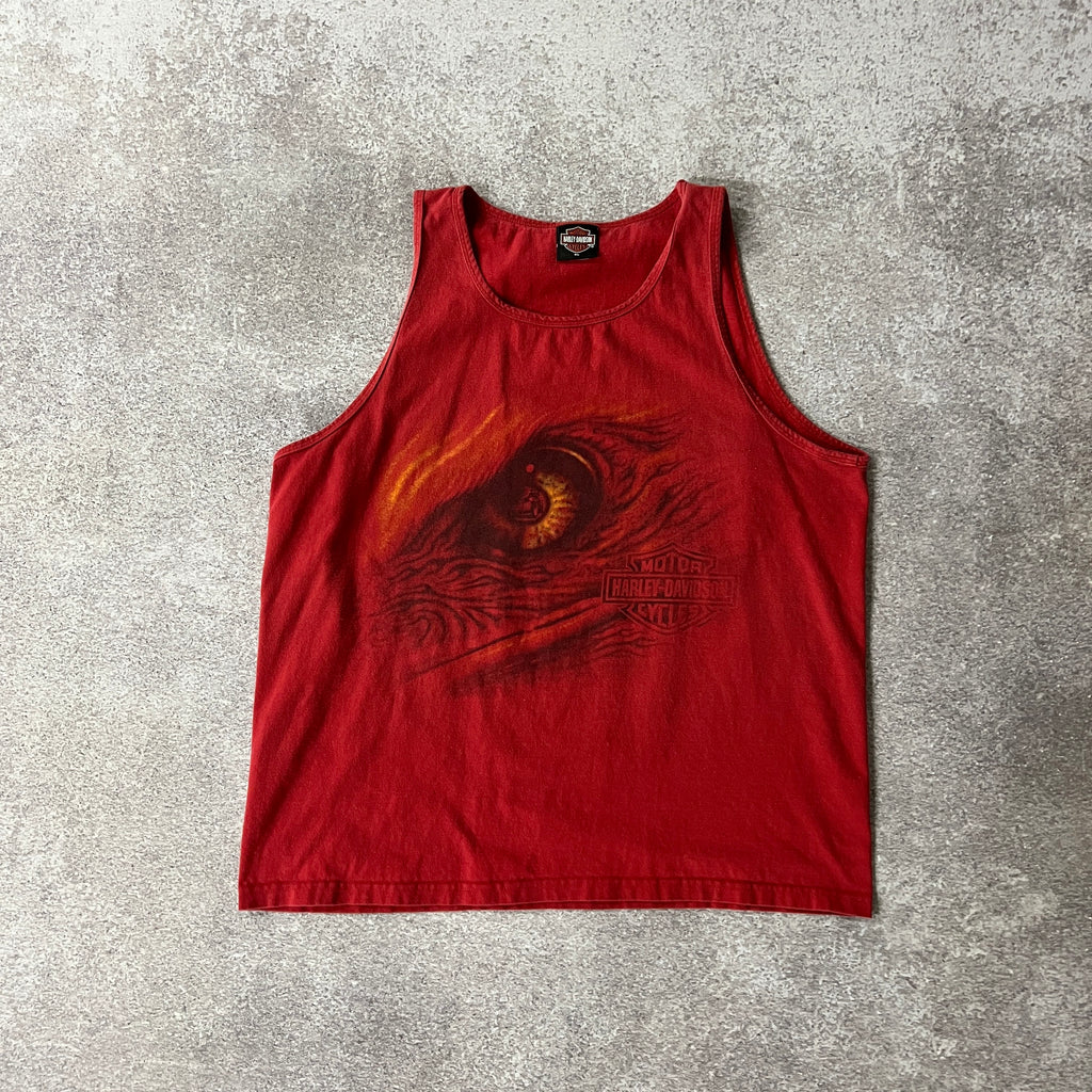 2010s Harley Davidson Leesburg, Florida Red Worn In Tank Top XL