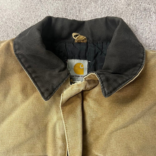 2010s Carhartt Distressed Corduroy Collar Workwear Vintage Tan Jacket M