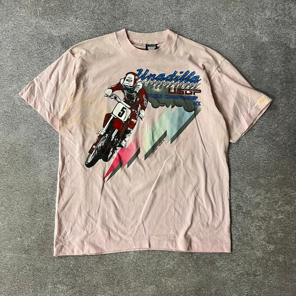 80s Unadilla World Championship Motocross Screen Stars Faded Pink Tee L