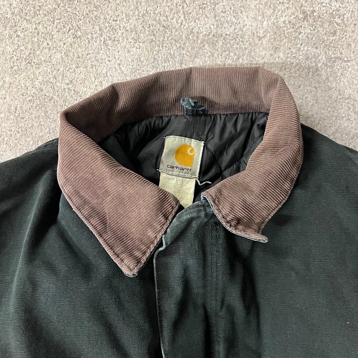 Y2K Carhartt Corduroy Collar Quilt Lined Workwear Black Jacket M