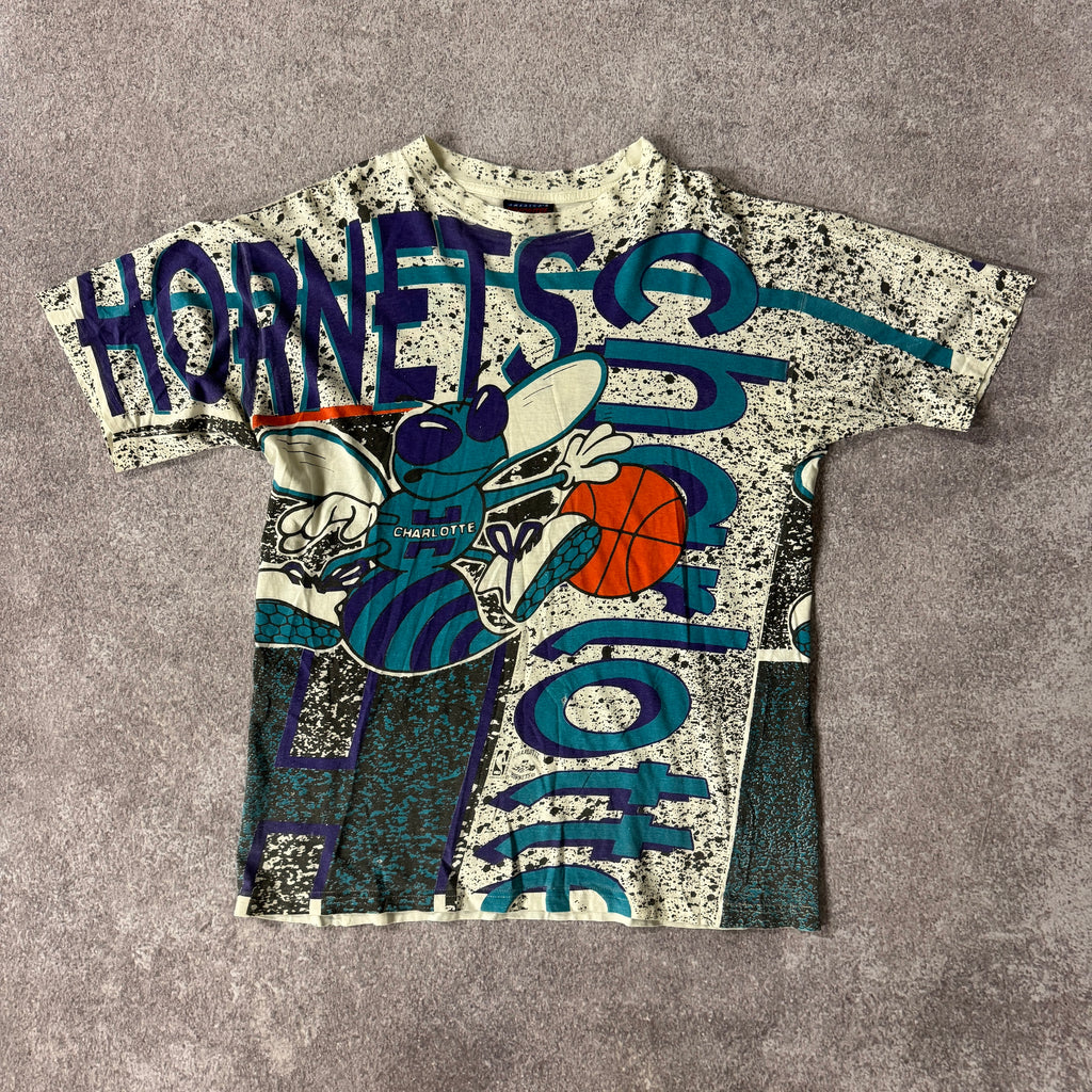 90s Charlotte Hornets Magic Johnson T's All Over Print Tee L
