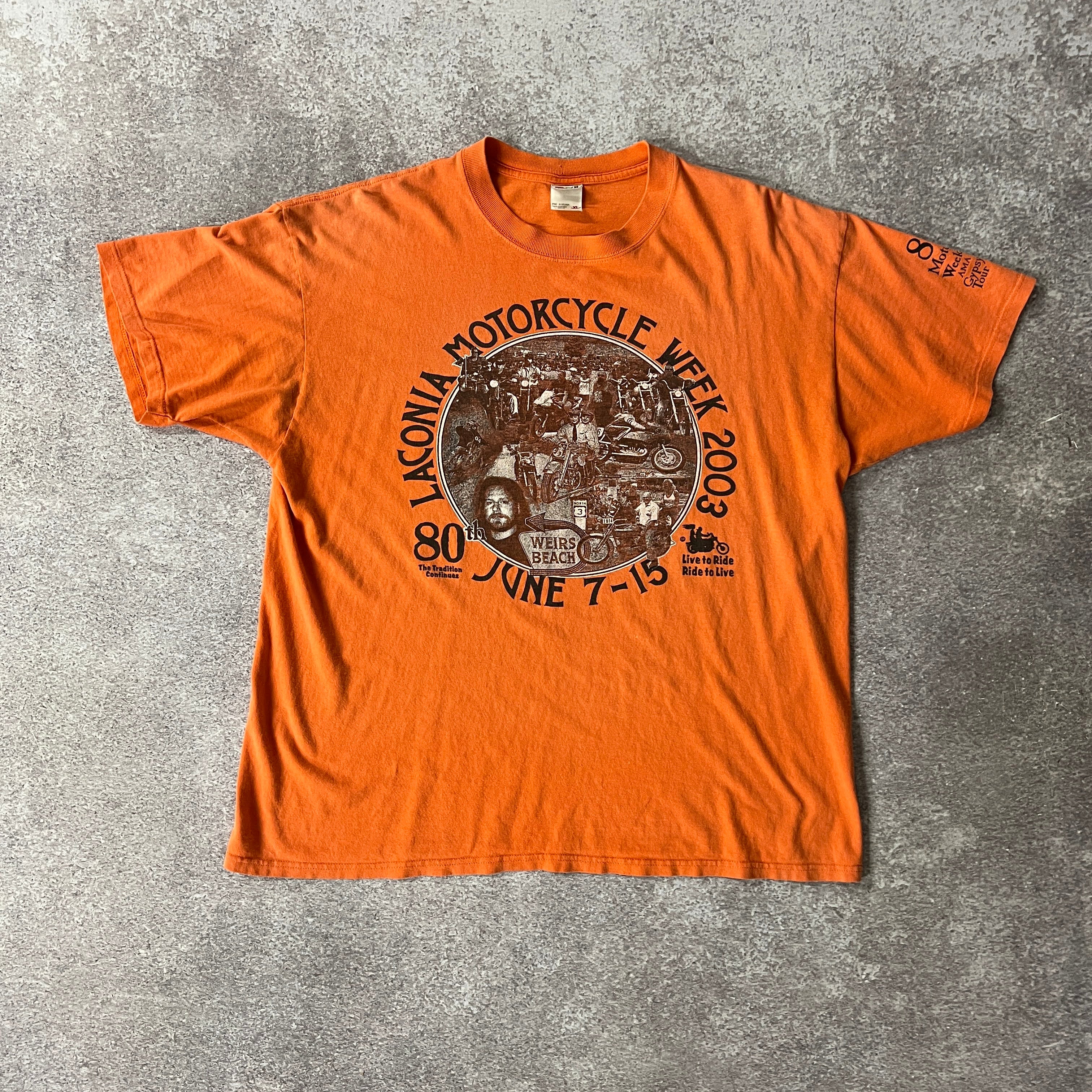 Y2K Anvil "Live to Ride" Orange Distressed Tee XL