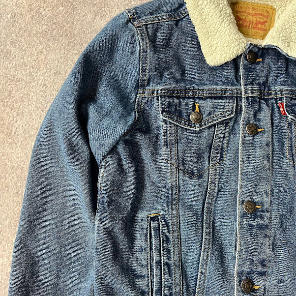 VTG Levi's Sherpa Lined Denim Trucker Jacket Men's Large Blue Y2K 70520