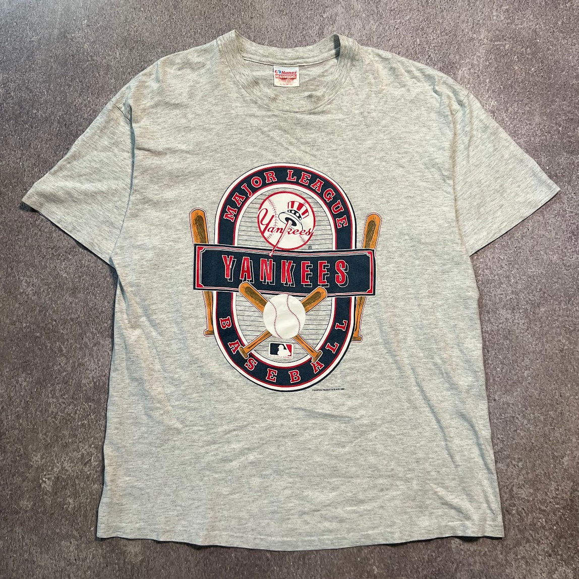 90s New York Yankees MLB Hanes Big Logo Single Stitch Faded Vintage Tee XL