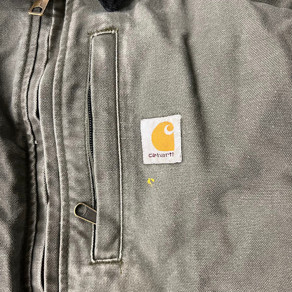 Modern Carhartt Corduroy Collar Fleece Lined Workwear Green Jacket L