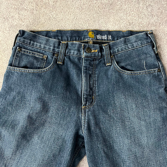 2010s Carhartt Fleece Lined Workwear Relaxed Blue Pants 32x34
