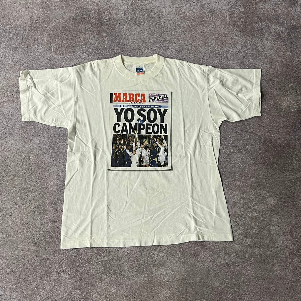 90s Real Madrid Flag Big Logo Tee L