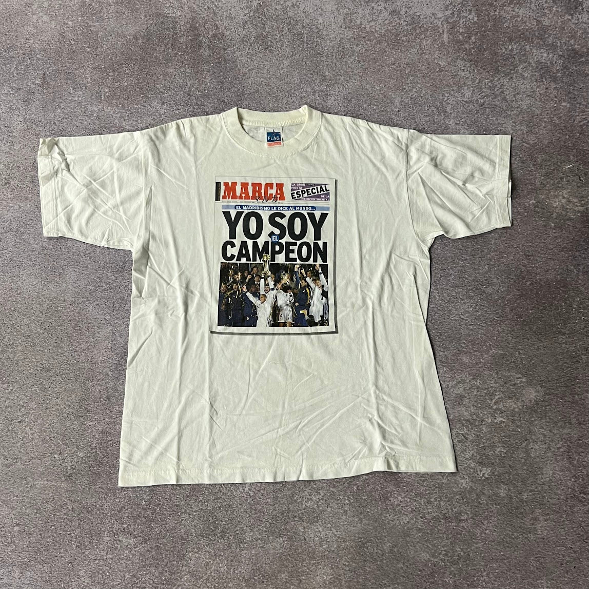 90s Real Madrid Flag Big Logo Tee L