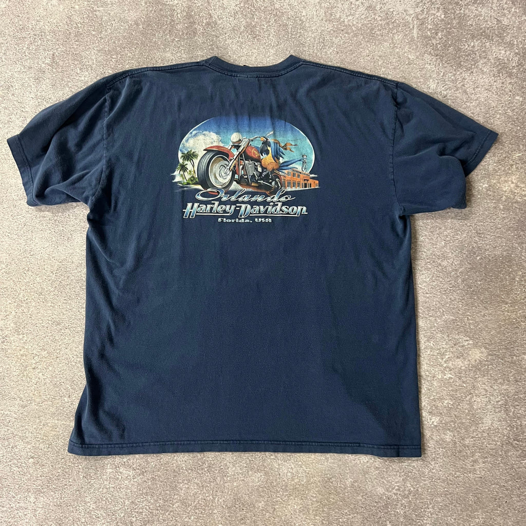 2010s Harley Davidson Orlando, Florida Blue Worn In Tee XXL