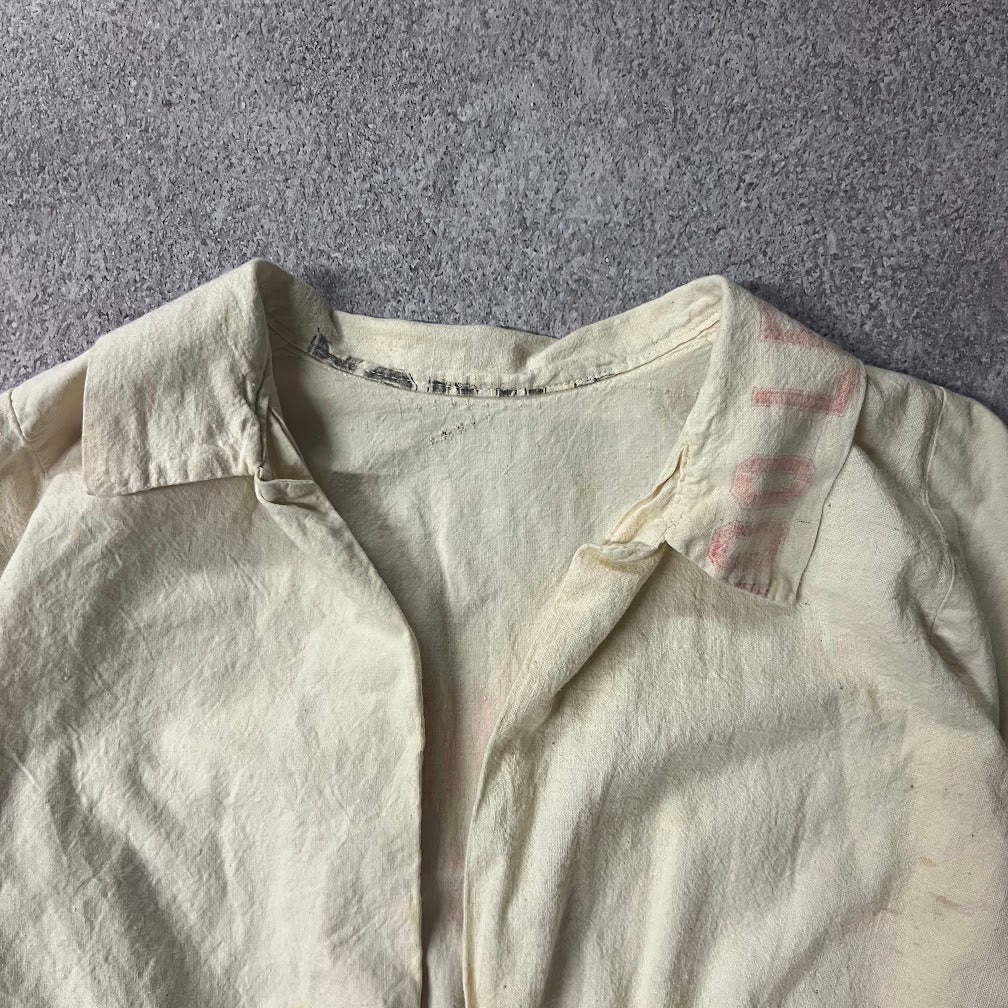 Upcycled Handmade Flour Sack Linen Distressed Vintage Blouse S