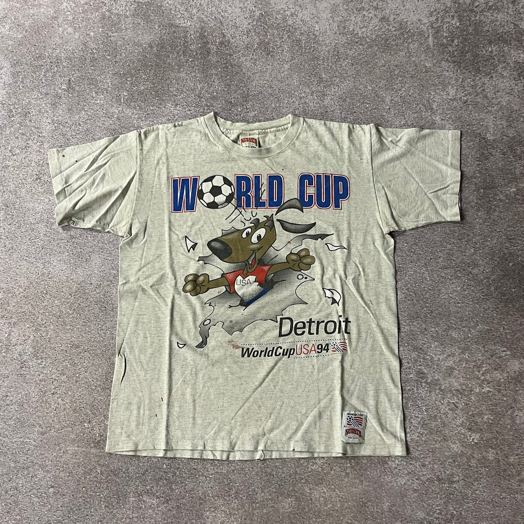 90s USA, World Cup Detroit Nutmeg Mills Gray Distressed Tee L