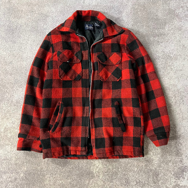 Vintage 80s Brewster Buffalo Plaid Lumberjack Jacket Small Red Black Workwear