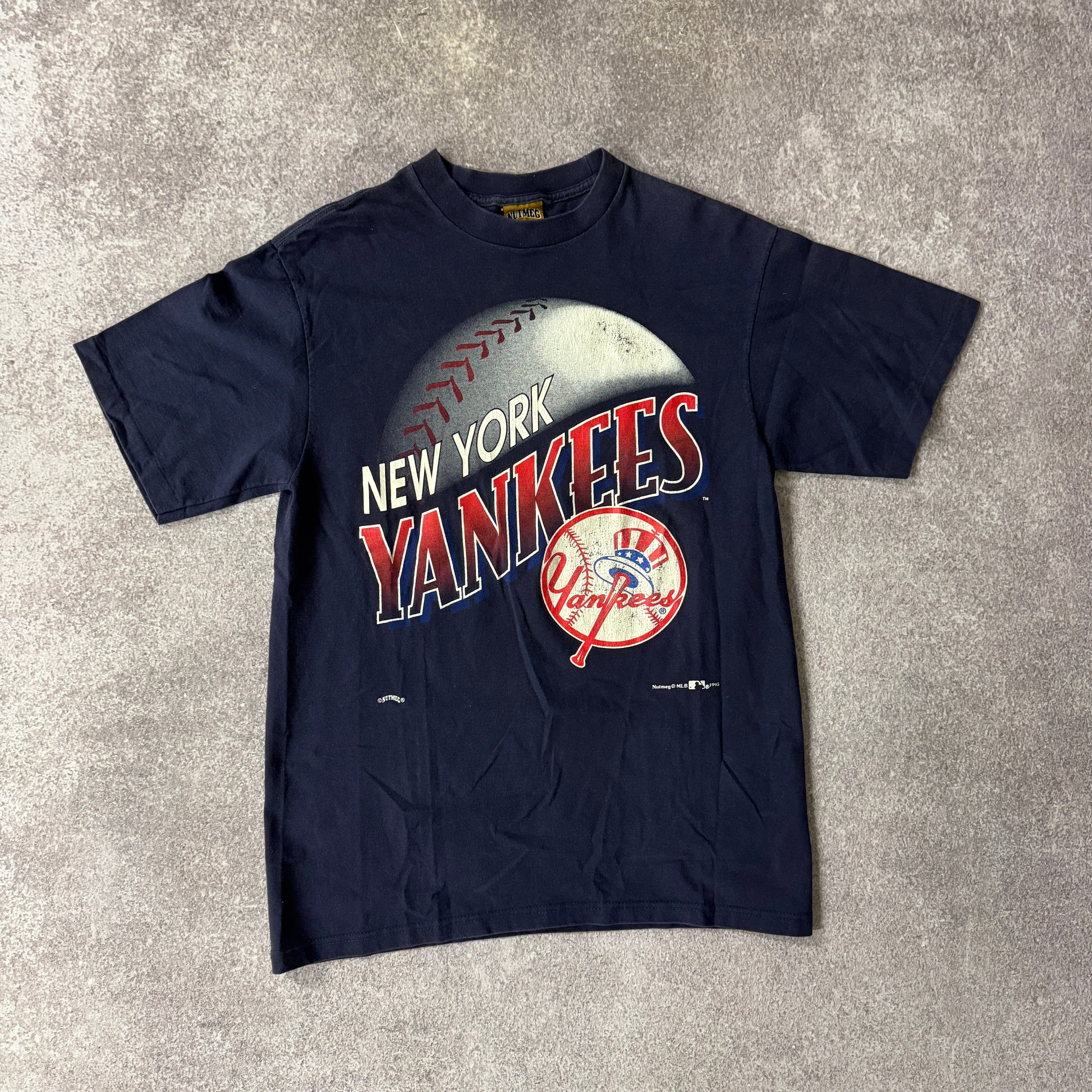 90s New York Yankees Nutmeg Mills Cracked Print Tee L