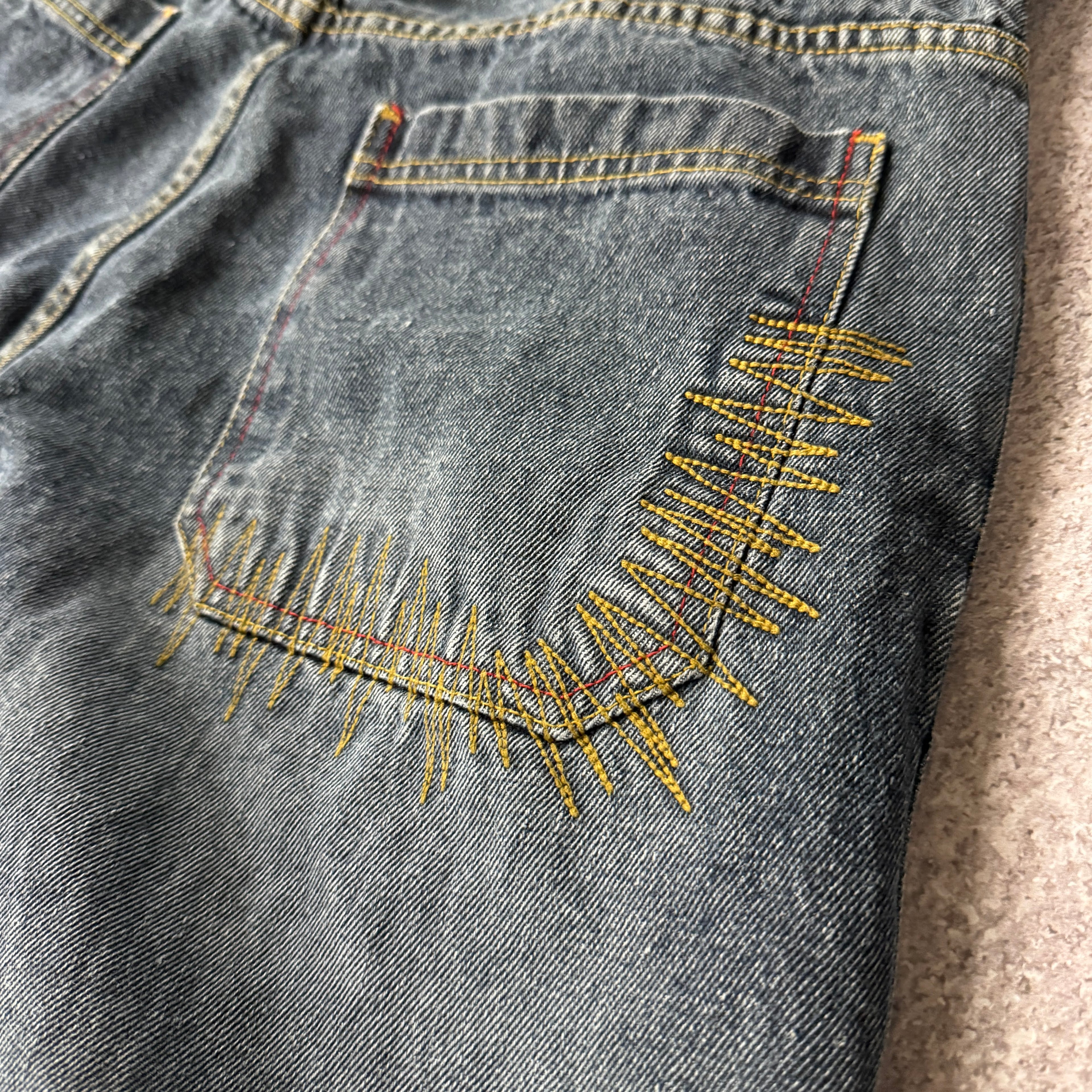 Y2K Vecta Sport Wide Leg Patchwork Blue Baggy Jeans 34W