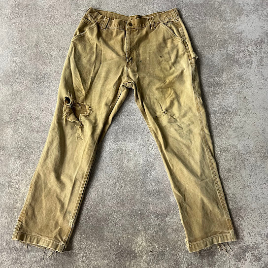 2010s Carhartt Workwear Distressed Relaxed Tan Vintage Pants 38x32