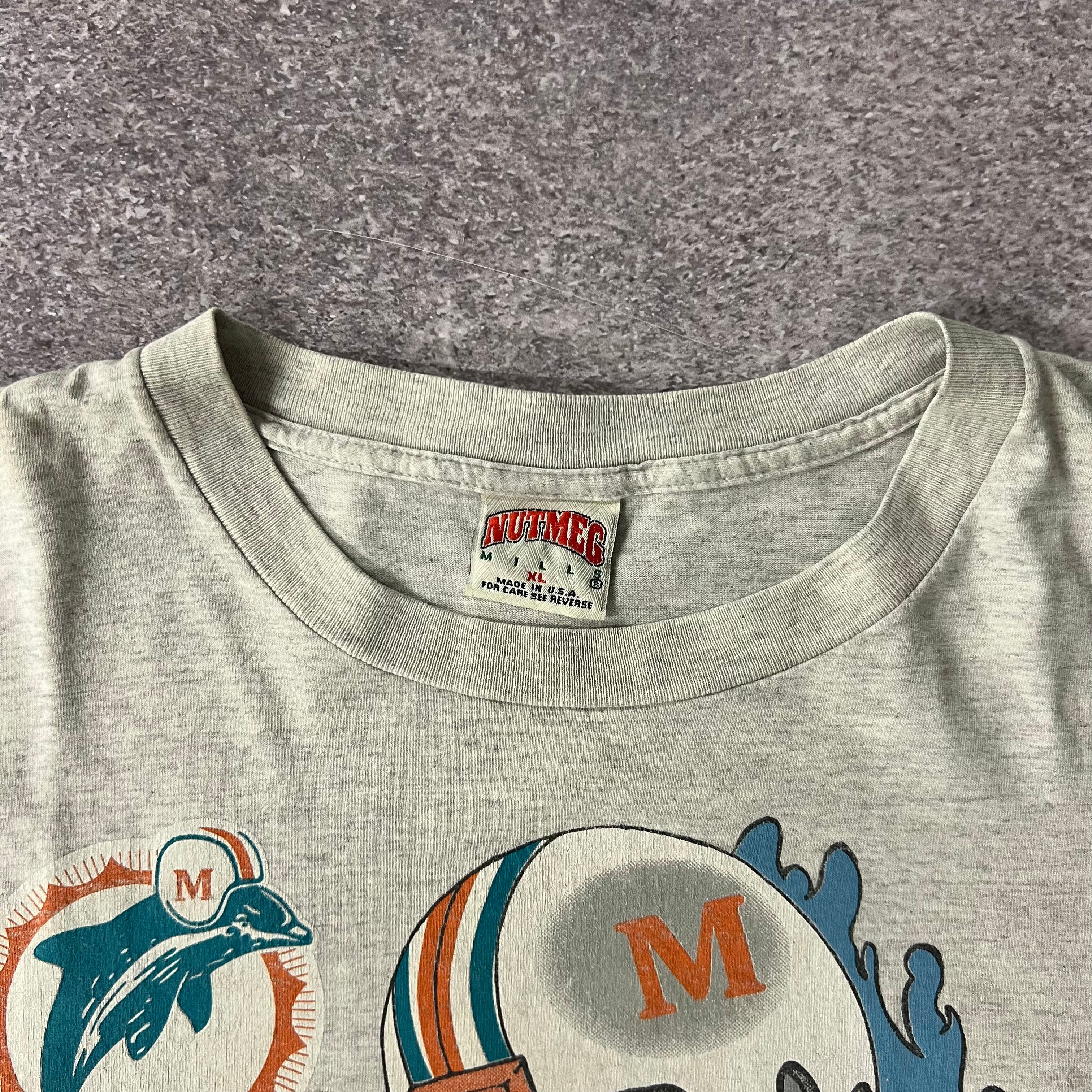 90s Miami Dolphins Nutmeg Mills Sun Faded Double Stitch Tee XL