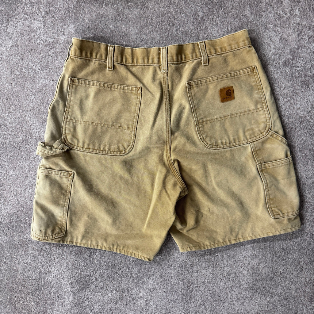 Y2K Carhartt Washed Duck Work Carpenter Shorts Brown Distressed 34W x 8.5L