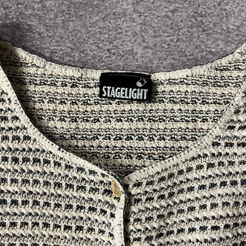 80s Made in USA Stage Light Boxy Vintage Button Down Cream Shirt L