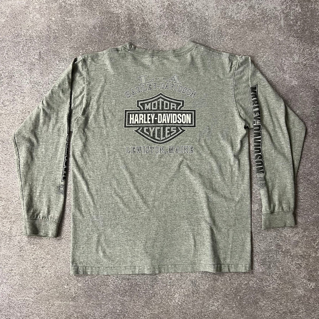 Y2K Harley Davidson Lewiston, Maine Gray Worn In Long Sleeve Tee L