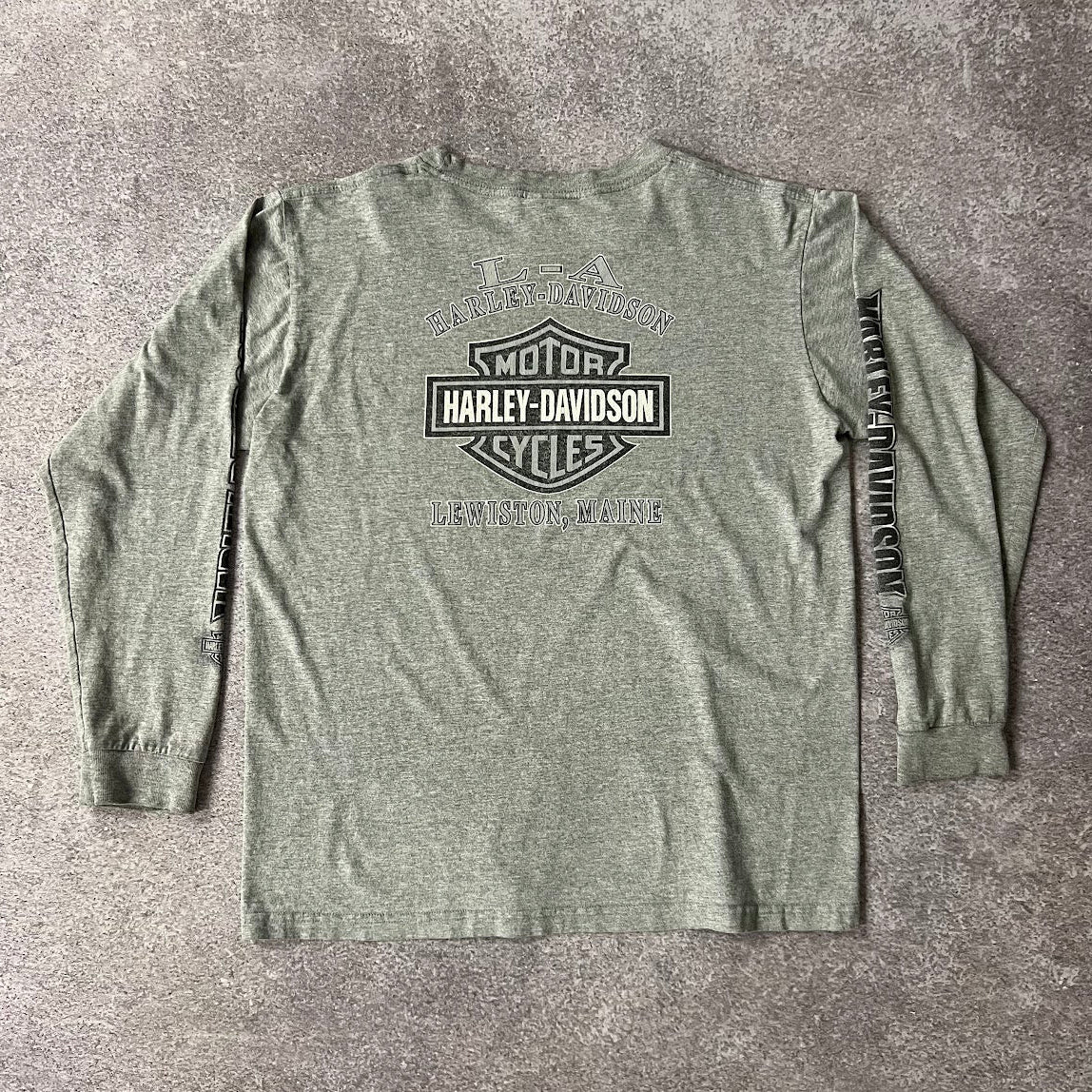 Y2K Harley Davidson Lewiston, Maine Gray Worn In Long Sleeve Tee L