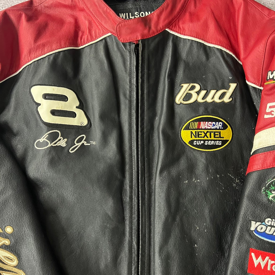 Y2K Dale Jr NASCAR Chase Authentics Embroidered Leather Puffer Jacket XL