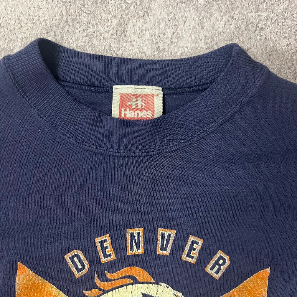 90s Denver Broncos NFL Hanes Big Logo Cracked Print Vintage Crewneck L