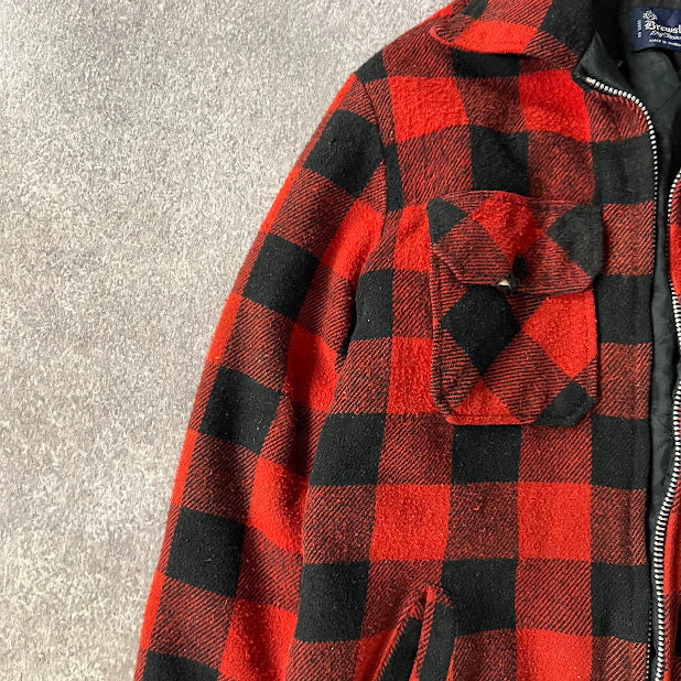 Vintage 80s Brewster Buffalo Plaid Lumberjack Jacket Small Red Black Workwear
