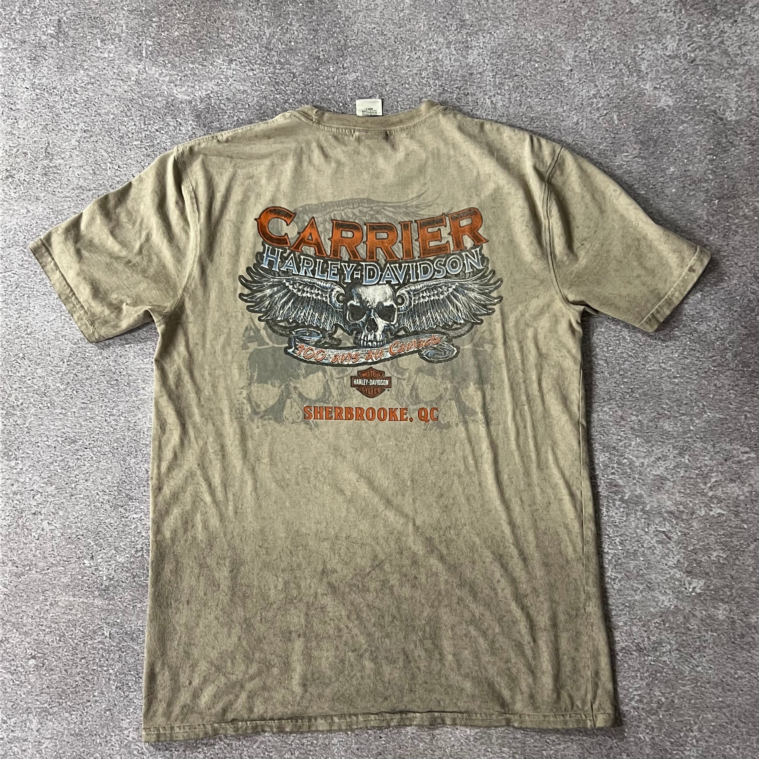 Y2K Harley Davidson Sherbrooke QC Tan Back Graphic Tee L