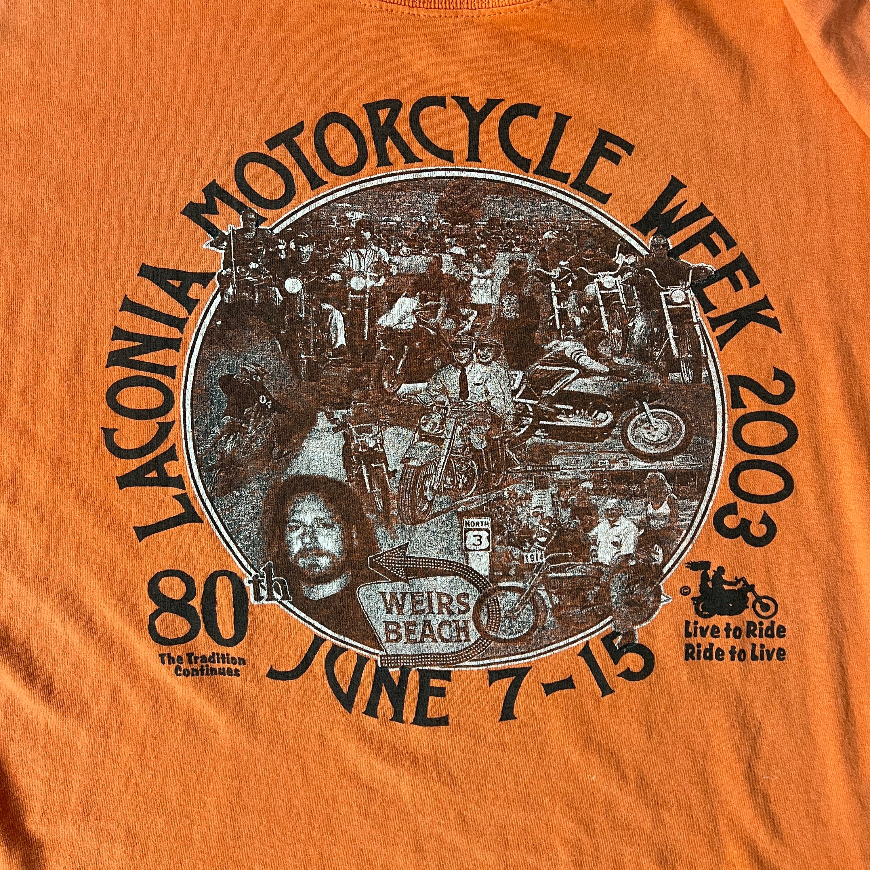 Y2K Anvil "Live to Ride" Orange Distressed Tee XL