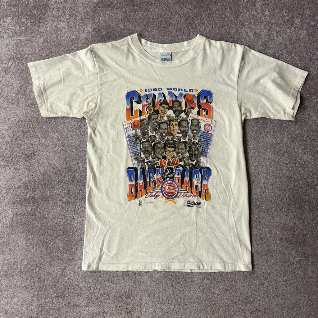 90s Detroit Pistons Back 2 Back NBA Champions Salem Sportswear Single Stitch Tee L