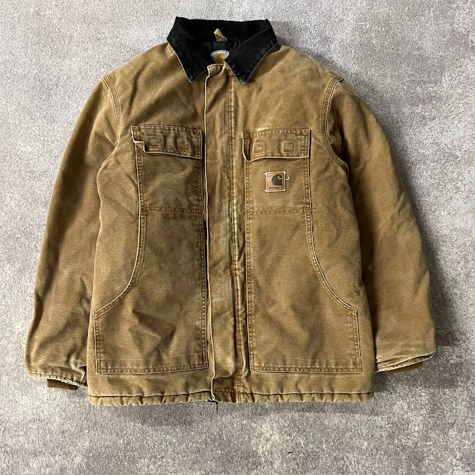 Y2K Carhartt Corduroy Collar Quilt Lined Workwear Tan Jacket M