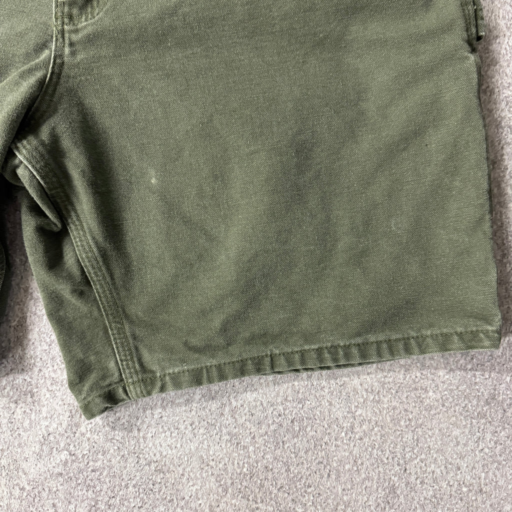 Y2K Carhartt Duck Canvas Green Worn In Shorts 36W x 9L