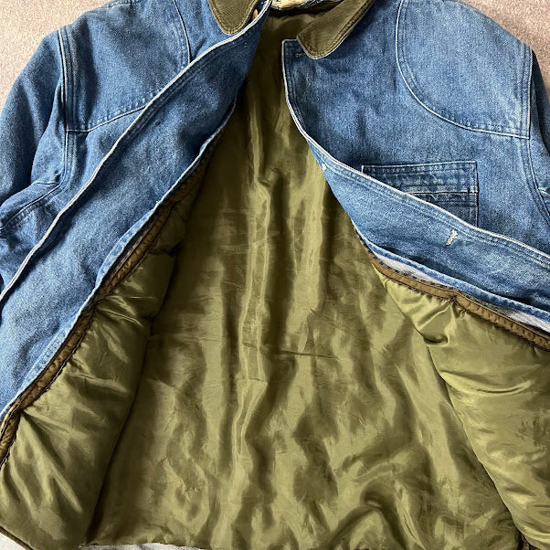 VTG 90s LL Bean Denim Barn Coat Jacket Corduroy Collar Workwear Mens XXL