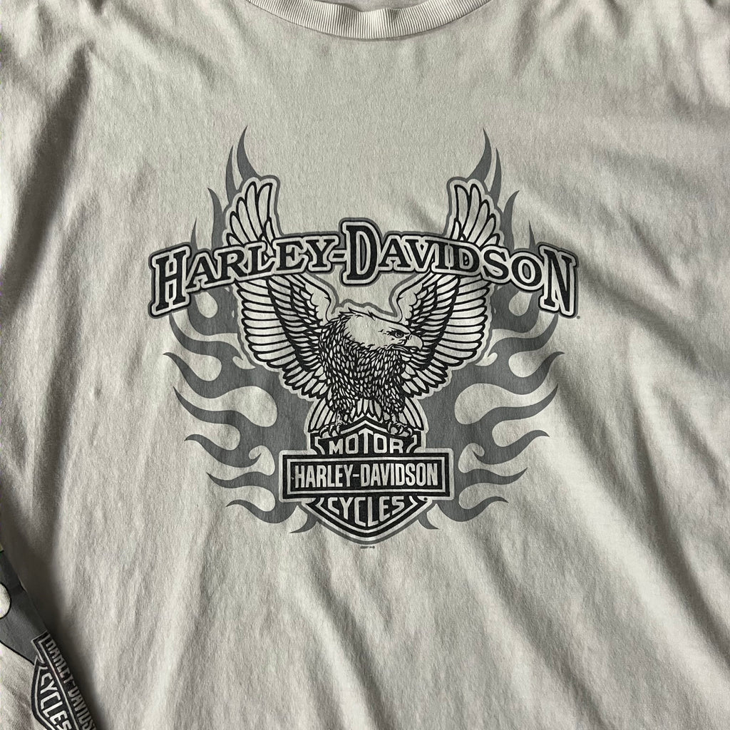 Y2K Harley Davidson White Worn In Long Sleeve Tee XXL